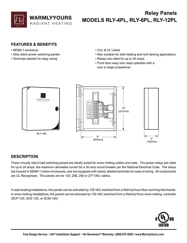 Cover for Snow Melting Relay Panel Specifications for RLY-4PL, RLY-8PL or RLY-12PL (Legacy) (English)