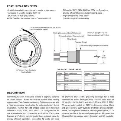 Snow Melting / Slab Heating Cable Specifications (English)