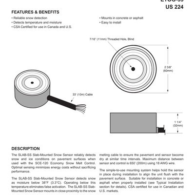 Snow Melting Slab Sensor SLAB-SS (ETOG-55) Specifications (English)