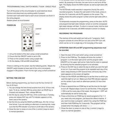 T1033-A Timer Single Pole Programming Guide (Legacy) (English)