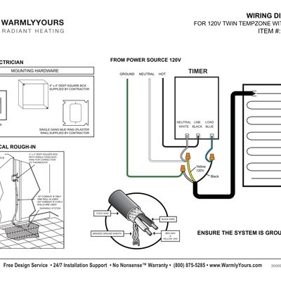 T1033-A Timer Wiring Diagram with TempZone™ Twin Conductor 120V (Legacy) (English)