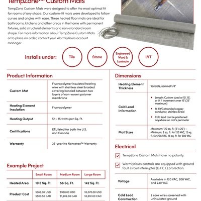 TempZone Custom Mat Sell Sheet (English)