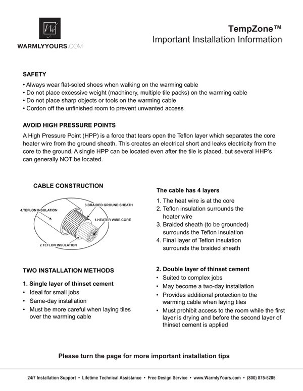 Cover for TempZone™ Important installation information (English)