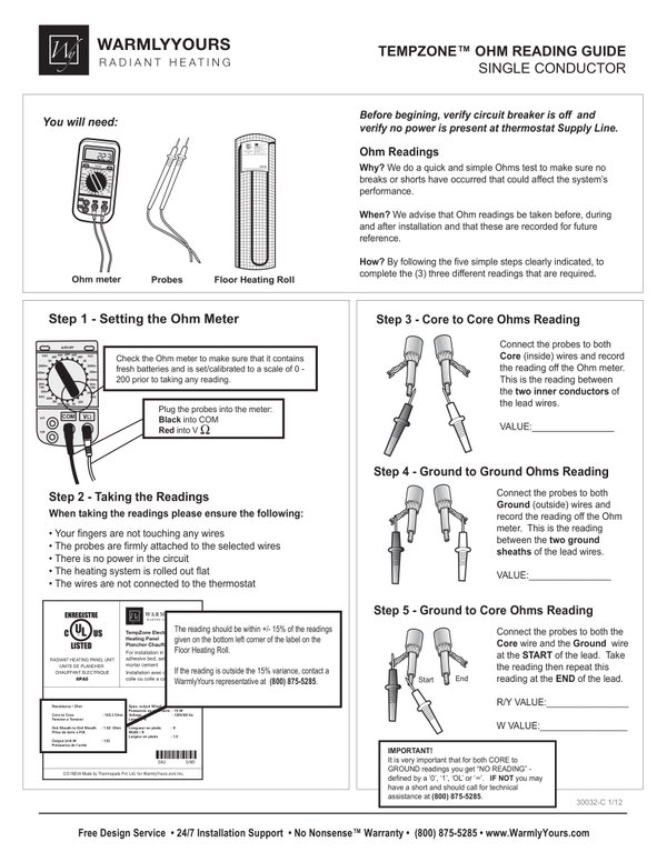 Cover for TempZone™ Single Conductor Ohm Reading Guide (English)