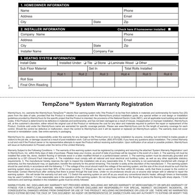 TempZone™ Warranty Card (English)