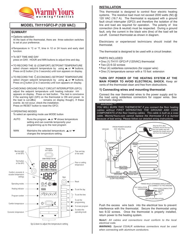 Cover for TH111GFCI-P SmartStat™ Installation Guide (Legacy) (English)