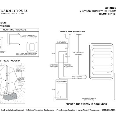 TH115-B-240GB SmartStat™ Wiring Diagram with Environ™ 240V Round Lead (English)