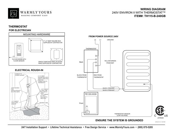 Cover for TH115-B-240GB SmartStat™ Wiring Diagram with Environ™ 240V Round Lead (English)
