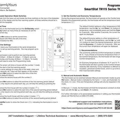 TH115 / PB112 Series SmartStat™ Quick Programming Guide (English)
