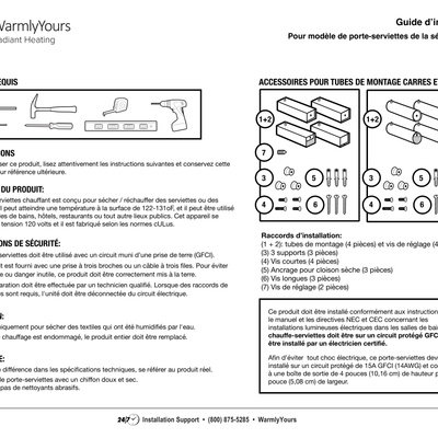 Towel Warmer Hardwired Series TWS1 Maui, Vancouver Installation Manual (French)