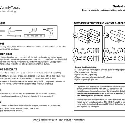 Towel Warmer Hardwired Series TWS2 Tahoe, Sydney, London Installation Manual (French)