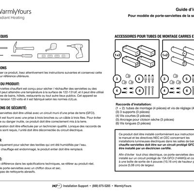 Towel Warmer Hardwired Series TWS4 Malta, Ontario Installation Manual (French)