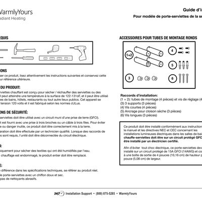 Towel Warmer Hardwired Series TWS7 Rome Installation Manual (French)