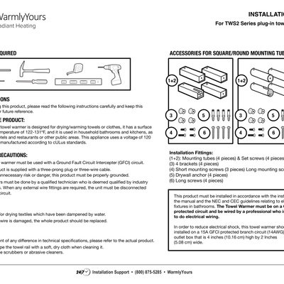 Towel Warmer Plug-In Series TWS2 Palma Installation Manual (English)