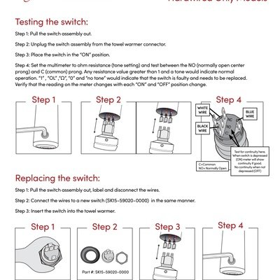 Towel Warmer Switch Testing and Replacing Instructions for Hardwired Only Models (English)