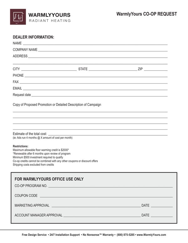 Cover for Warmlyyours Co Op Form (English)