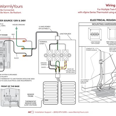 Wiring Diagram for Multiple Twin Floor Heaters with nSpire Series Thermostat Using a Junction Box (English)