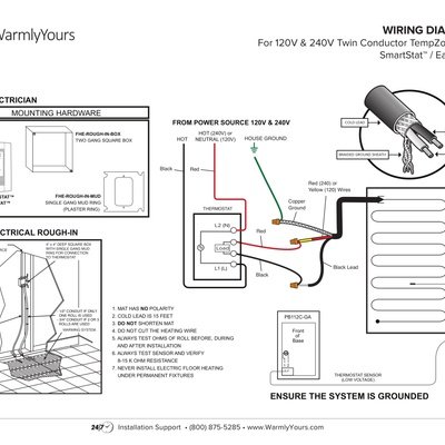 Wiring Diagram for TempZone™ Cut & Turn Twin Conductor 120V & 240V with SmartStat™, EasyStat™ and Comfort Regulator (English)