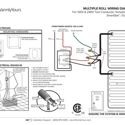 Wiring Diagram for TempZone™ Cut & Turn Twin Conductor (Multiple Rolls) 120V & 240V with SmartStat™, EasyStat™, Comfort Regulator and Power Modules (English)