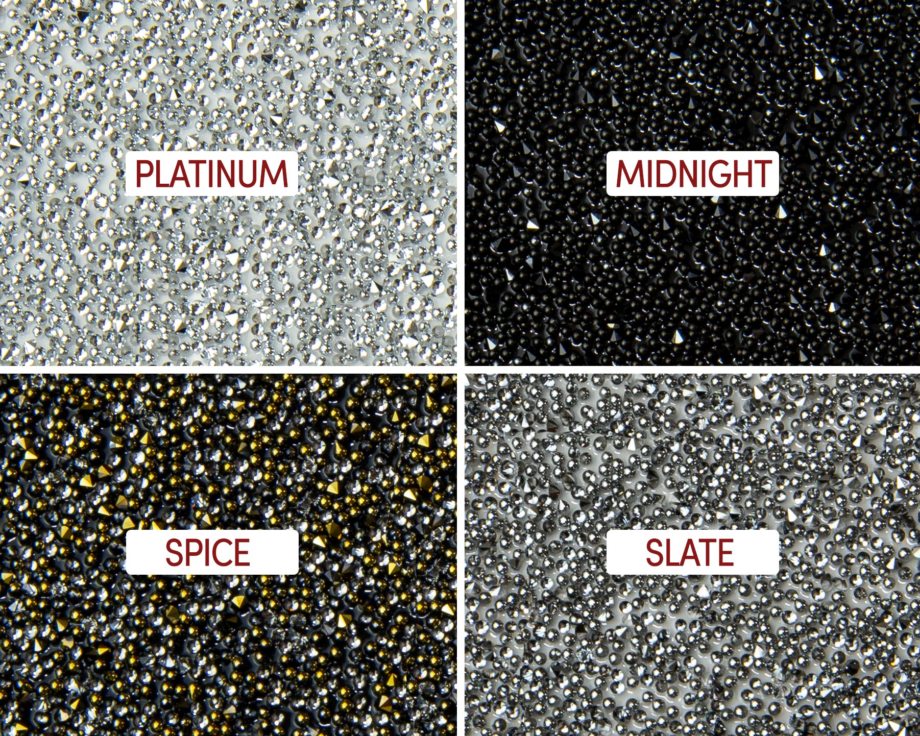 Platinum, Midnight, Spice and Slate Austrian Crystal patterns