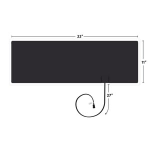 FeelsWarm countertop heating mat measuring 33 by 11 inches with a 27-inch power lead and plug.