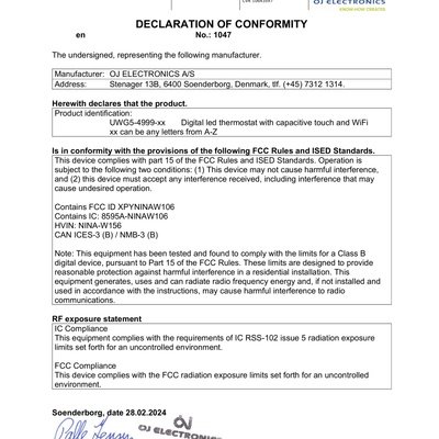 Declaration of Conformity OJ - 1047 FCC IC statement (English)