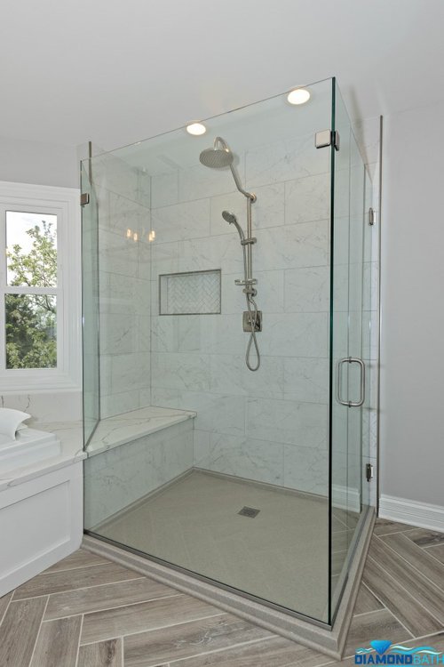 Diamond Bath Remodeling Master Bathroom walk in shower with bench