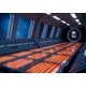 Discovery One spacecraft interior showing radiant floor heating system with HAL 9000 eye and space backdrop