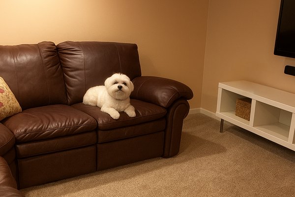 Dog on couch watch TV