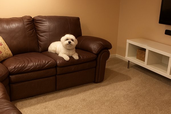 Dog on couch watch TV