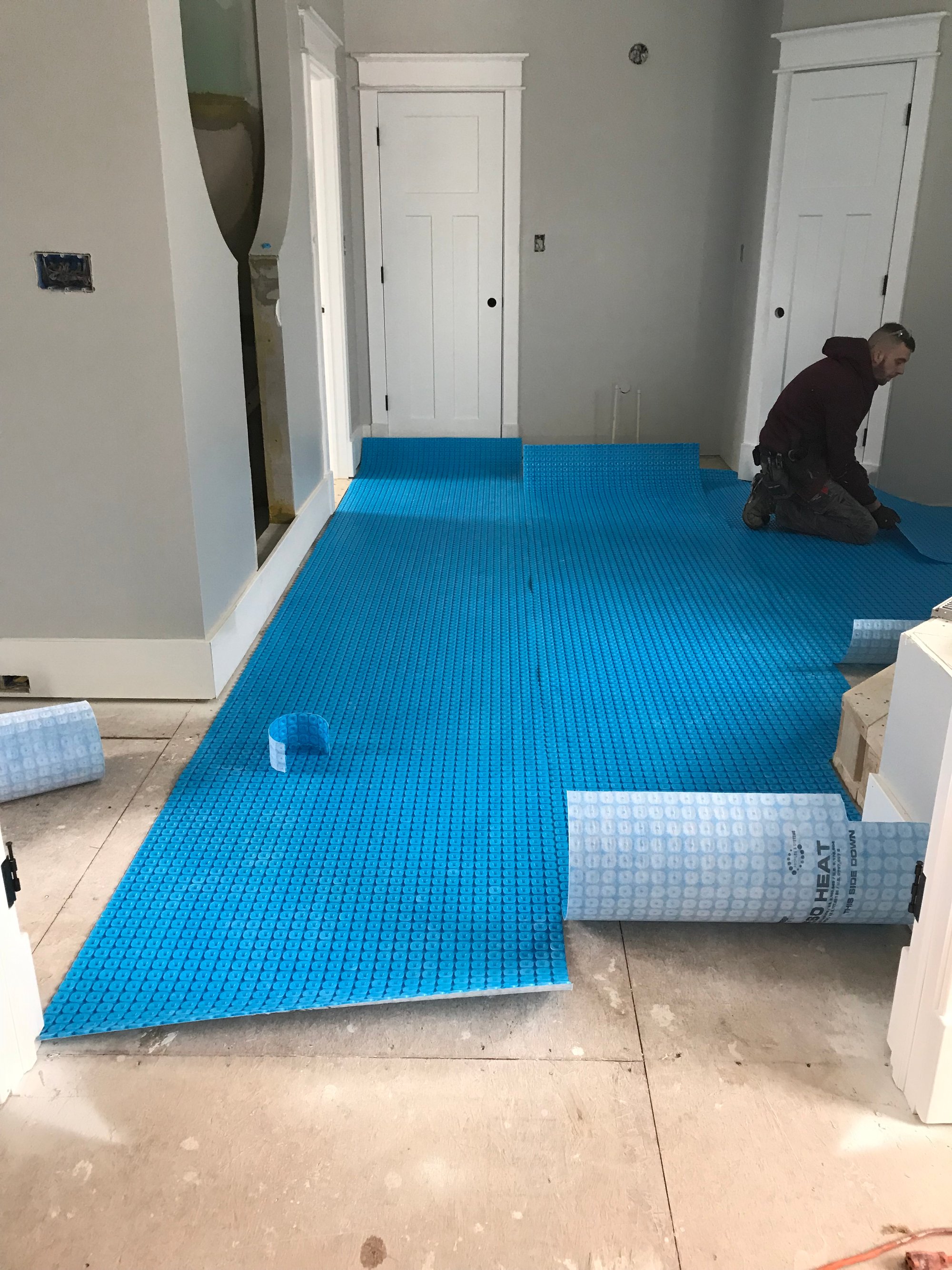 dryfitting subfloor Prodeso install  in bathroom PERRY HALL, MD