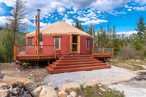 Basecamp Cascadia Yurt with blue skies
