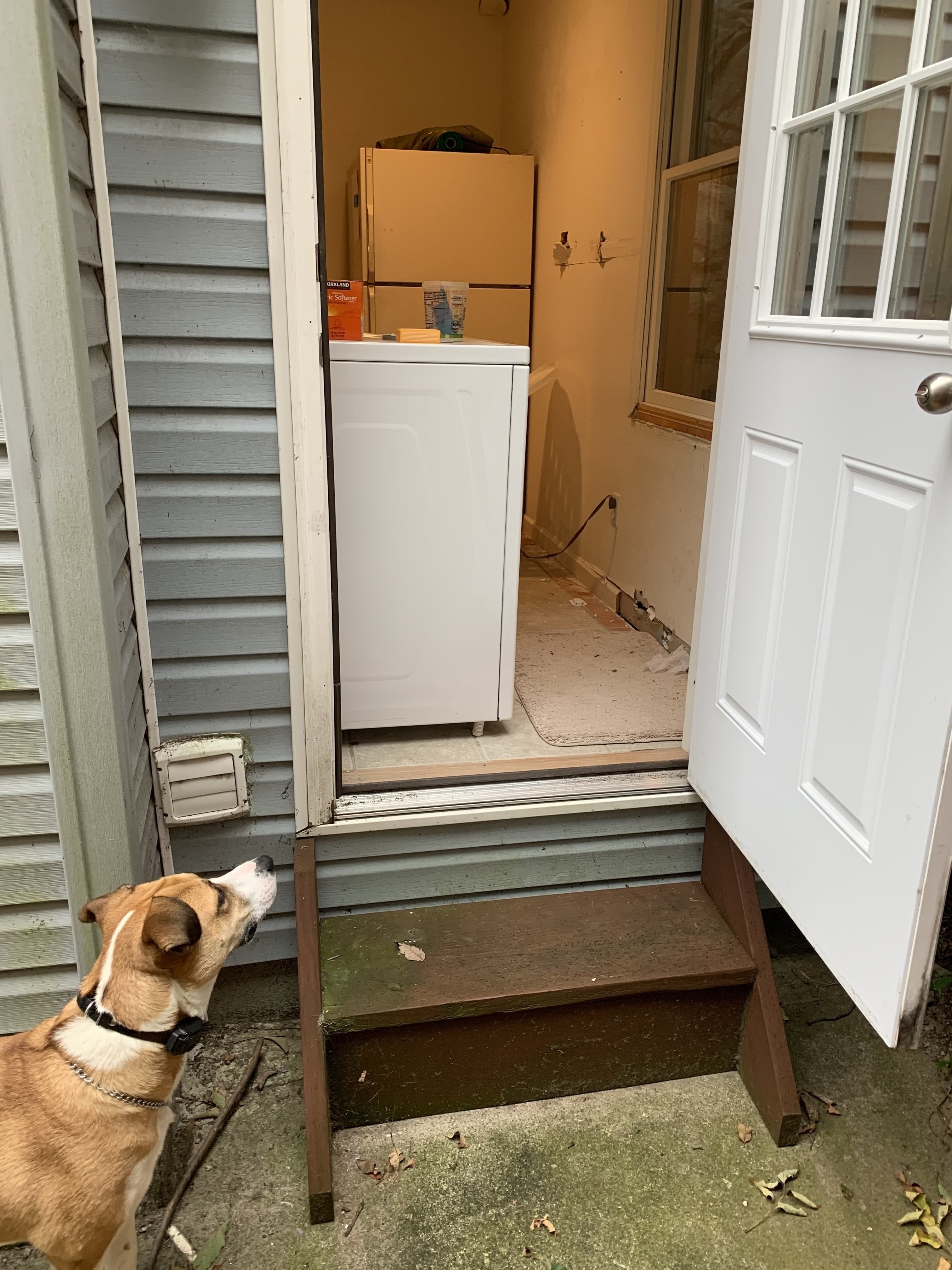 Electric floor heating installation in a mudroom before picture