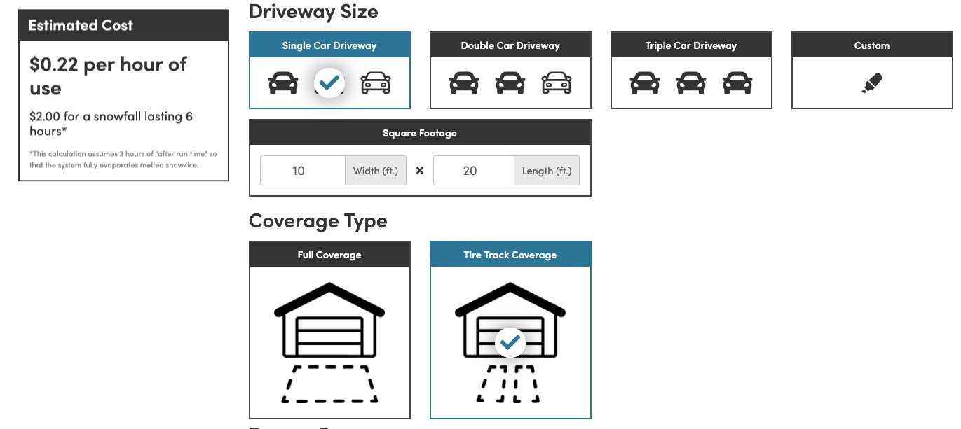 Electric Snow Melting Operating Cost Calculator Screenshot for single car driveway Electric Snow Melting Operating Cost Calculator Screenshot for single car driveway