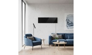 Ember Black Glass Radiant Panel Heater in Contemporary Living Room Setting