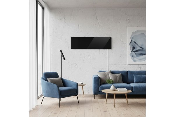 Ember Black Glass Radiant Panel Heater in Contemporary Living Room Setting