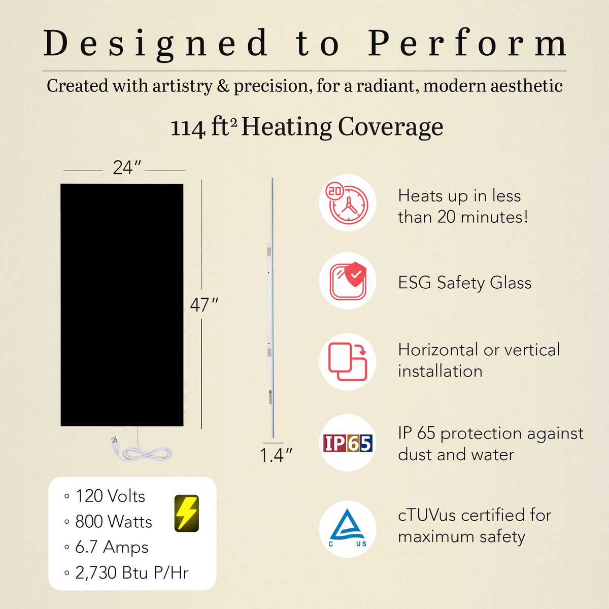 Ember Black 24x47 - Size and Specs