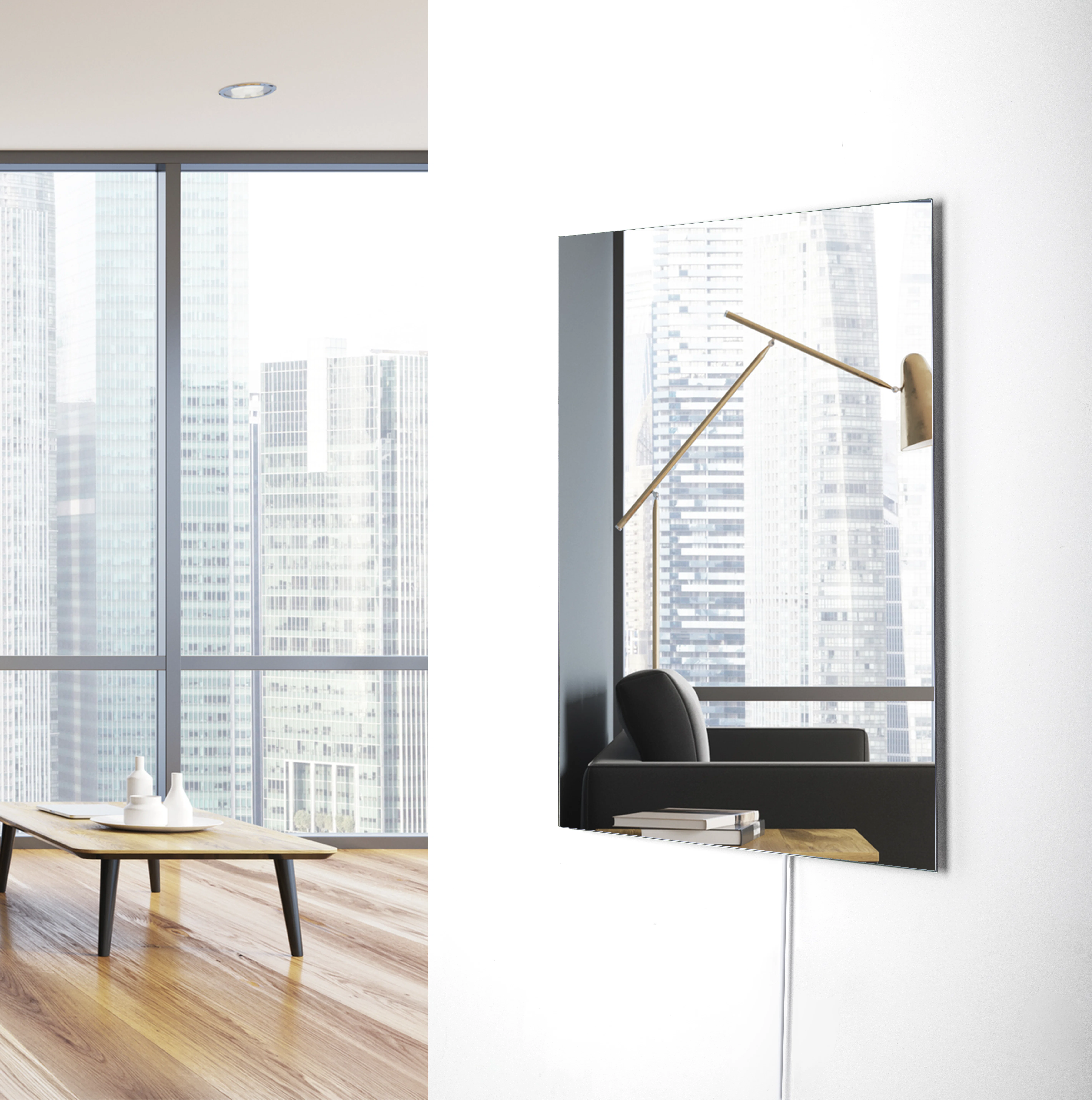 Ember Glass Mirror 600 lifestyle Ember Mirror Infrared Heating Panels Support