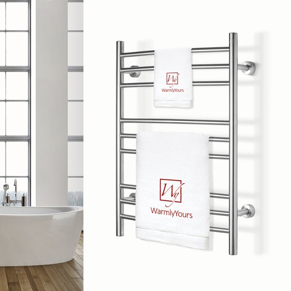 Towel warmer on a bathroom wall with WarmlyYours towels