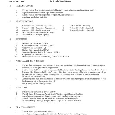 Environ Master Specifications