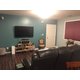 Finished media room with heated LVT floors