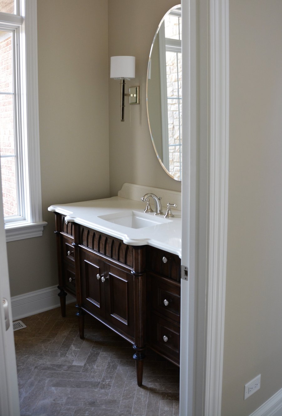 Floor Heating for Bathroom with Herringbone Tile Floor nottingham builders BARRINGTON, IL