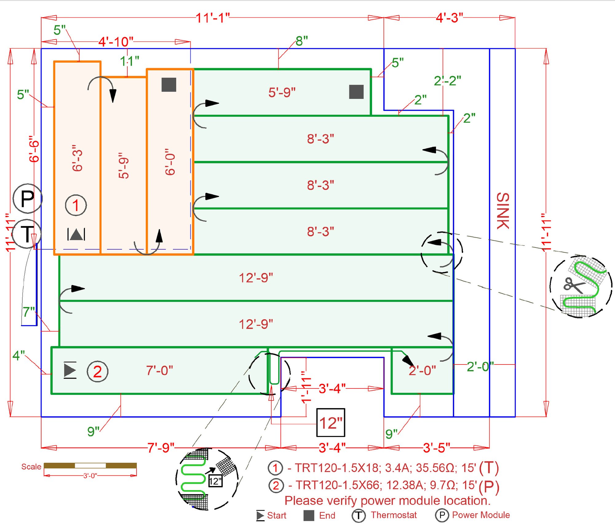 Floor heating installation plan for basement