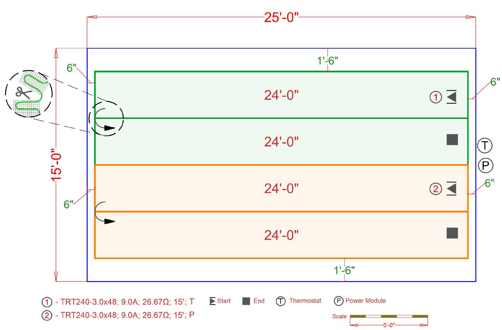 Floor heating installation plan for family room.