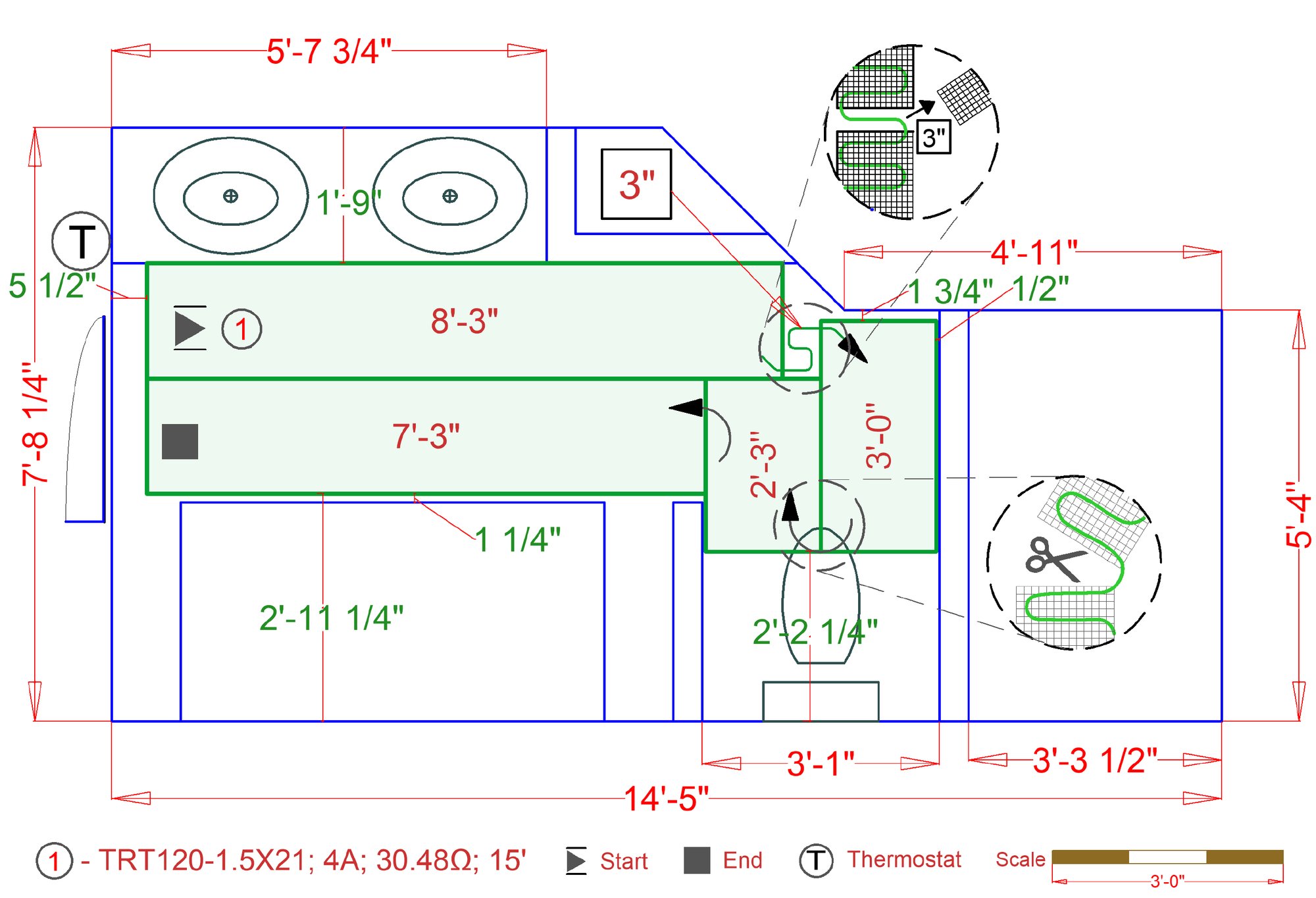 Floor Heating Installation Plan for Master Bathroom PEWAUKEE, WI