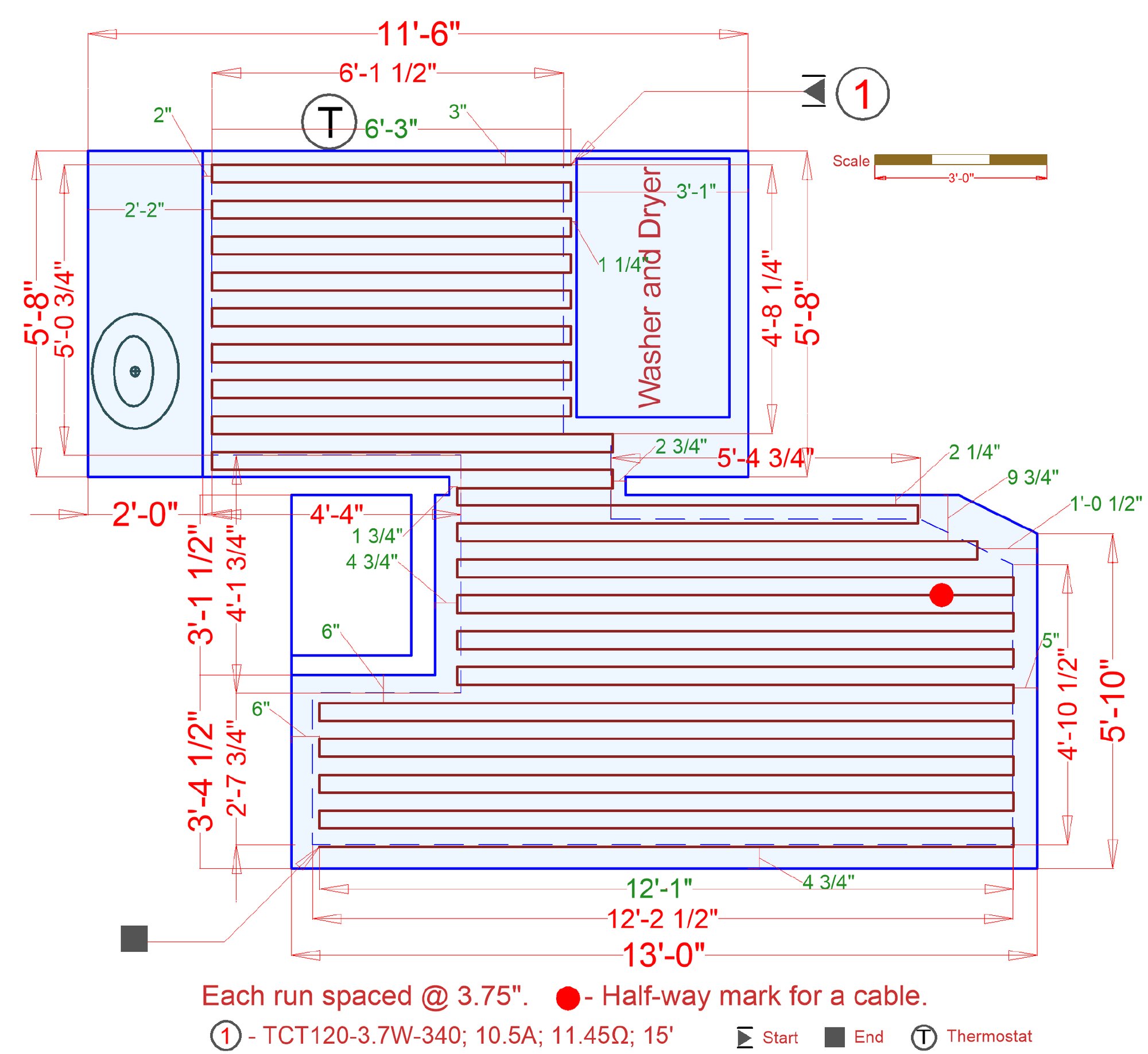 Floor Heating Installation Plan for Mud Room