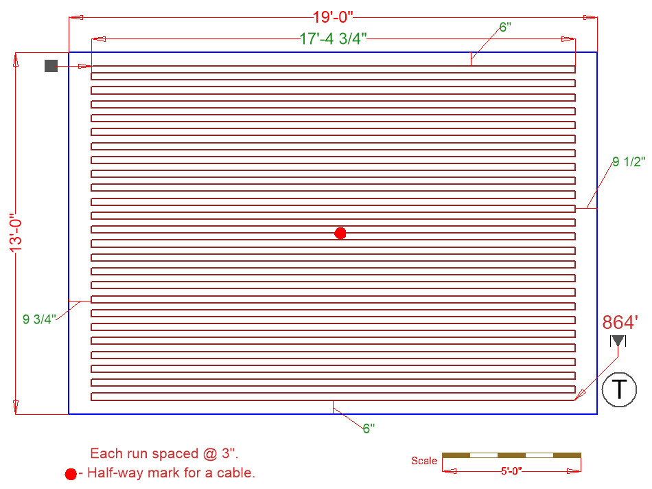 Floor plan with TempZone radiant heating cable