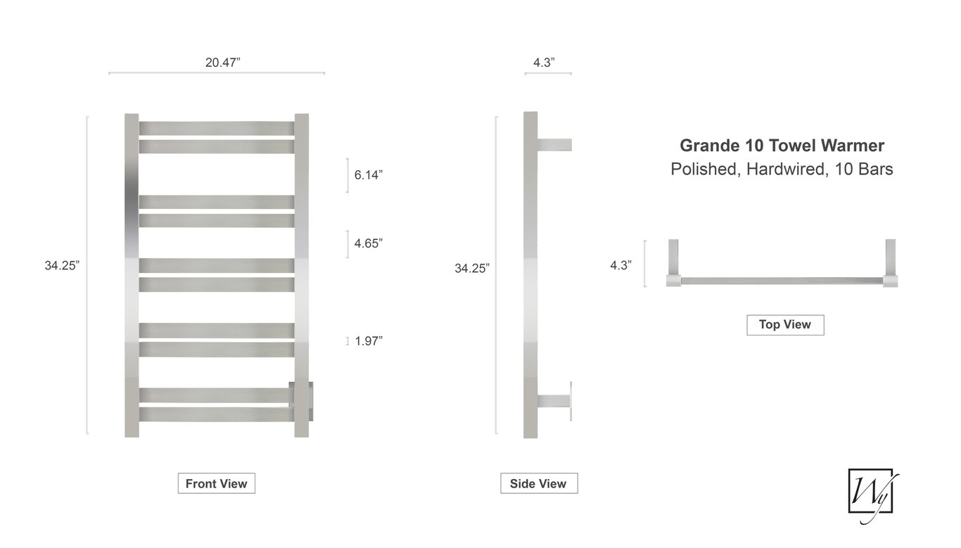 Grande 10 Polished Towel Warmer Dimensions