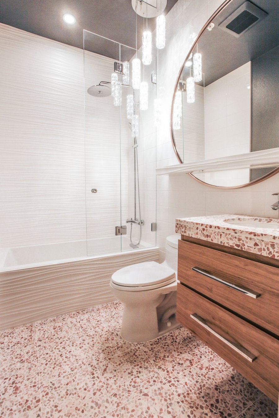 Hallway Powder room with electric floor heating