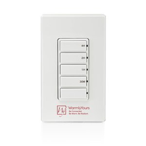 WarmlyYours hardwired 4-setting countdown timer switch with four vertical push buttons for electric radiant floor heating control.